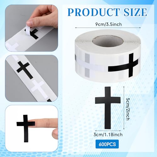 600 Black and White Cross Stickers by Faccito – Waterproof Vinyl Decals for Helmets, Water Bottles, Scrapbooks