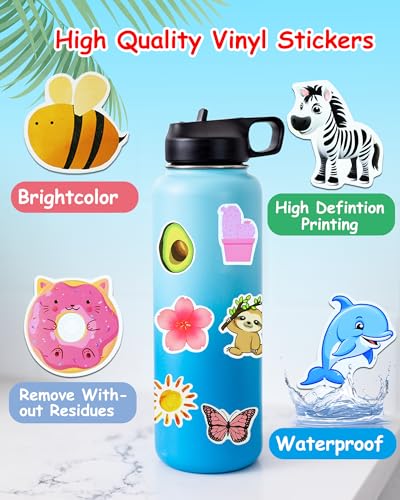 600 Pcs Water Bottle Stickers for Kids, Cute Vinyl Waterproof Laptop Sticker Pack – No Duplicates, Reusable