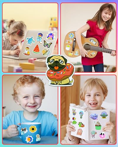 600 Pcs Water Bottle Stickers for Kids, Cute Vinyl Waterproof Laptop Sticker Pack – No Duplicates, Reusable