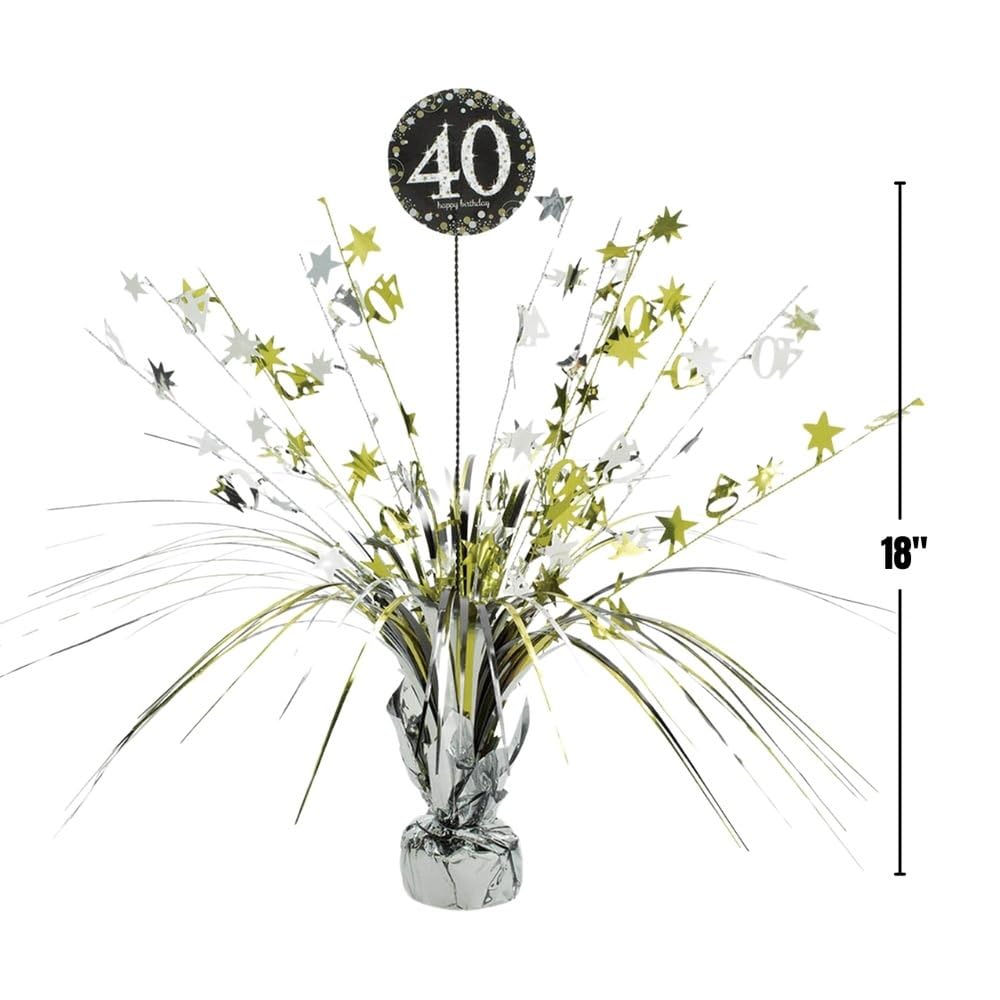 Amscan 18 Inch Gold & Silver Foil 40th Birthday Centerpiece - Elegant Party Decor