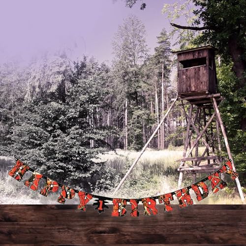 Havercamp Orange Camo Happy Birthday Banner – Camouflage Party Decor for Hunters & Nature Themes