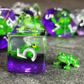 Sage's Portal Frog Familiar Resin Polyhedral Dice Set – D&D RPG Dice with Green Frog Inclusions