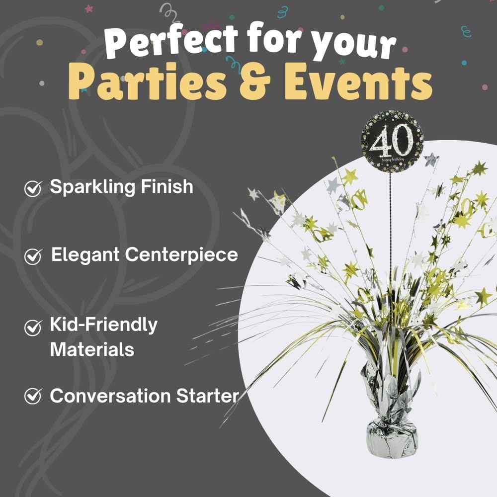 Amscan 18 Inch Gold & Silver Foil 40th Birthday Centerpiece - Elegant Party Decor
