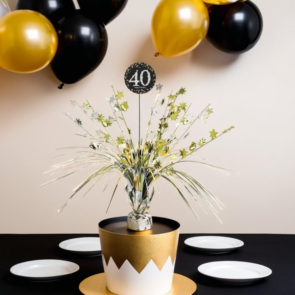 Amscan 18 Inch Gold & Silver Foil 40th Birthday Centerpiece - Elegant Party Decor