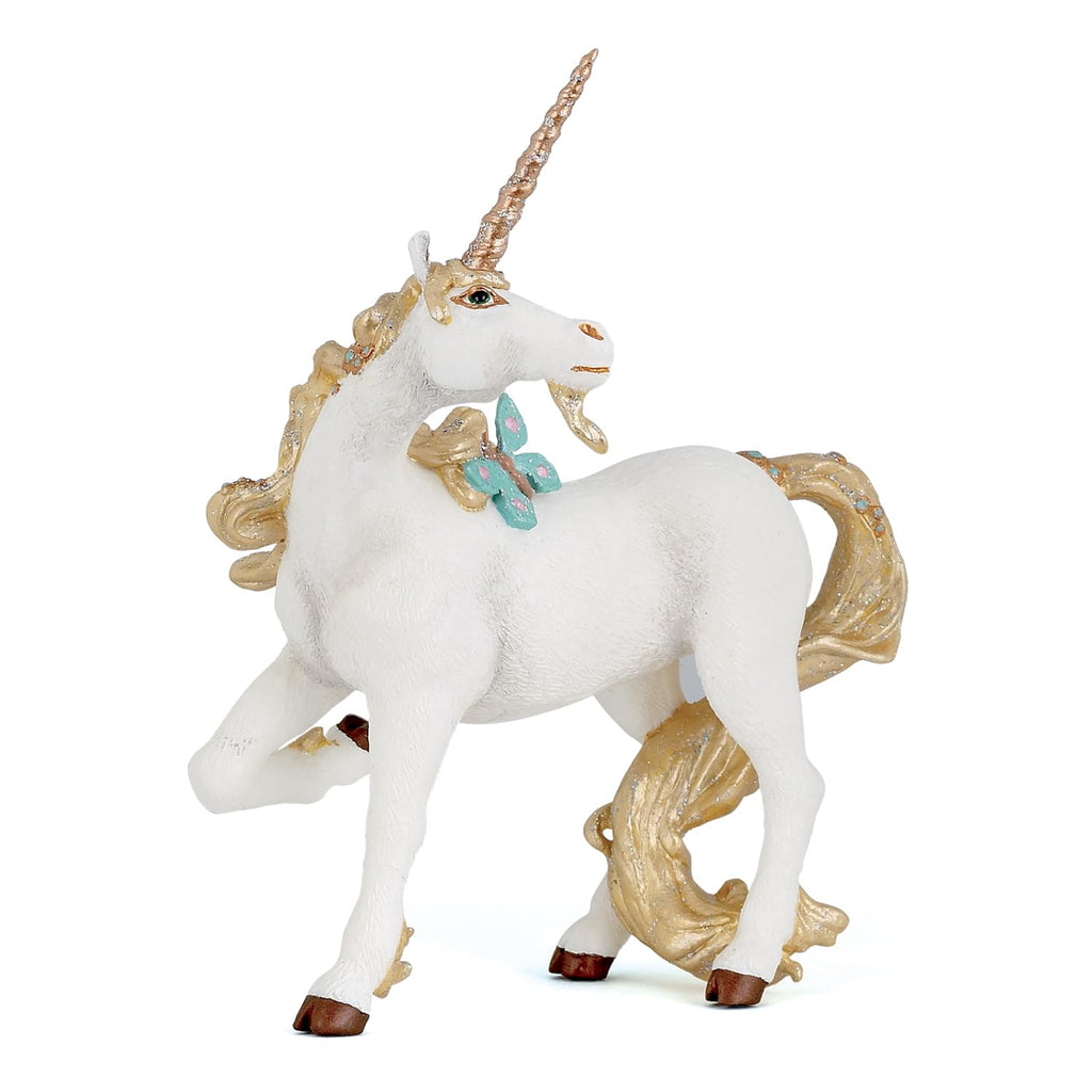 Papo Hand-Painted Unicorn Toy Figure – 5-Inch Collectible with Golden Horn & Butterfly Detail