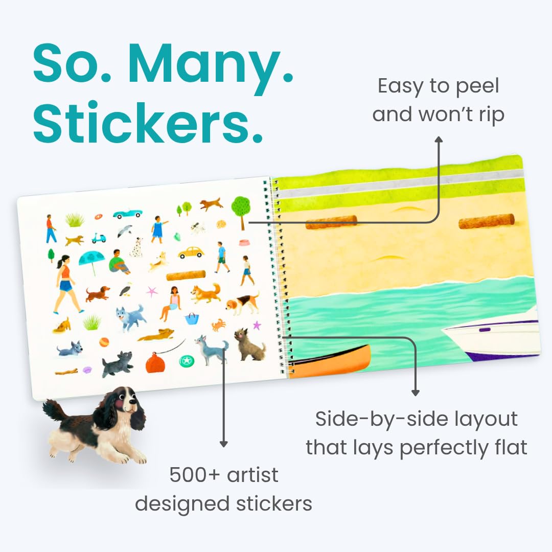 CUPKIN Hello Dogs Sticker Book for Kids 2-8: 500+ Dog Stickers, 12 Coloring Pages & 12 Scenes for Travel, Road Trips, Airplane Activities