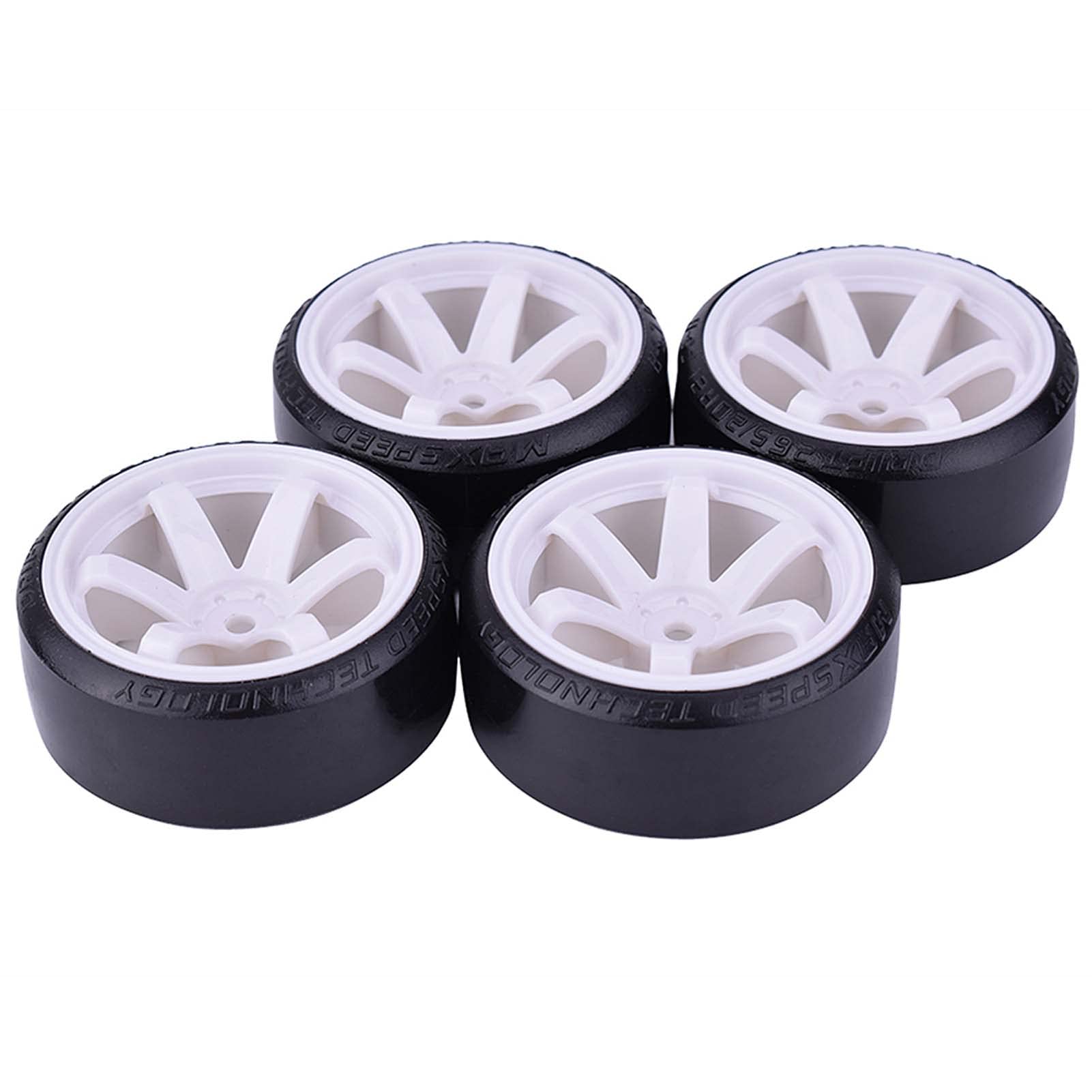63mm Hard Drift Tires & Wheels Set for 1/10 RC Cars – 12mm Hex, White Plastic (4pcs)