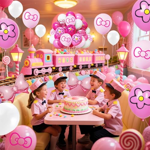 64-Pack Pink Bow & Confetti Balloons - 12 Inch Cartoon Birthday Party Decorations