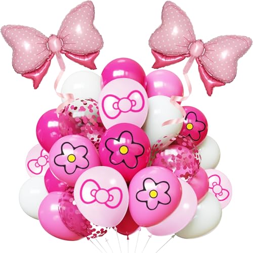 64-Pack Pink Bow & Confetti Balloons - 12 Inch Cartoon Birthday Party Decorations