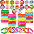 64-Piece 100th Day of School Party Favors: 32 Badge Pins and 32 Silicone Bracelets for Classroom Celebrations