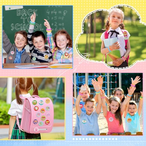 64-Piece 100th Day of School Party Favors: 32 Badge Pins and 32 Silicone Bracelets for Classroom Celebrations