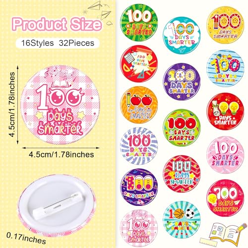 64-Piece 100th Day of School Party Favors: 32 Badge Pins and 32 Silicone Bracelets for Classroom Celebrations