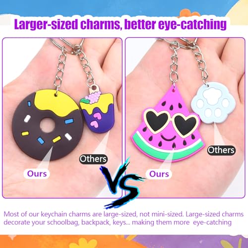 65 Large-Sized Keychain Charms for Kids Party Favors – Assorted Themes Like Video Game, Animal, Mermaid & More – Soft Rubber, BPA Free, Goodie Bag Fillers