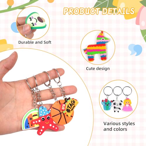 65 Large-Sized Keychain Charms for Kids Party Favors – Assorted Themes Like Video Game, Animal, Mermaid & More – Soft Rubber, BPA Free, Goodie Bag Fillers