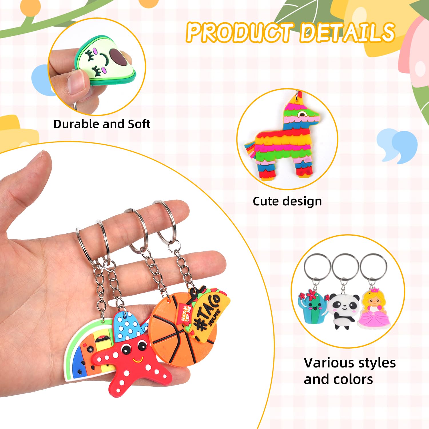 65 Large-Sized Keychain Charms for Kids Party Favors – Assorted Themes Like Video Game, Animal, Mermaid & More – Soft Rubber, BPA Free, Goodie Bag Fillers