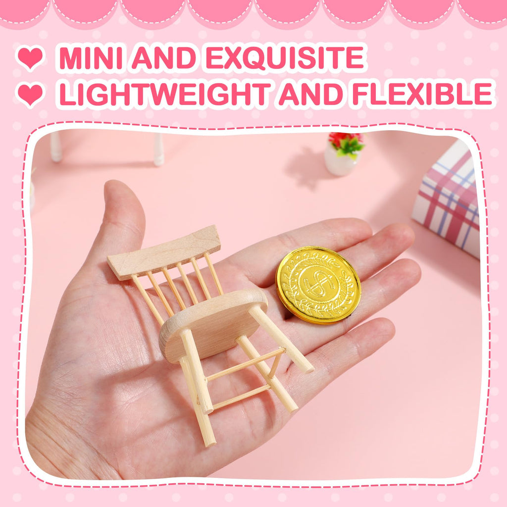 6PCS 1:12 Scale Wooden Dollhouse Chairs – Tiny Mini Furniture for Fairy Garden, Photography Props, and Christmas Party Decor (1.6in x 3.2in)