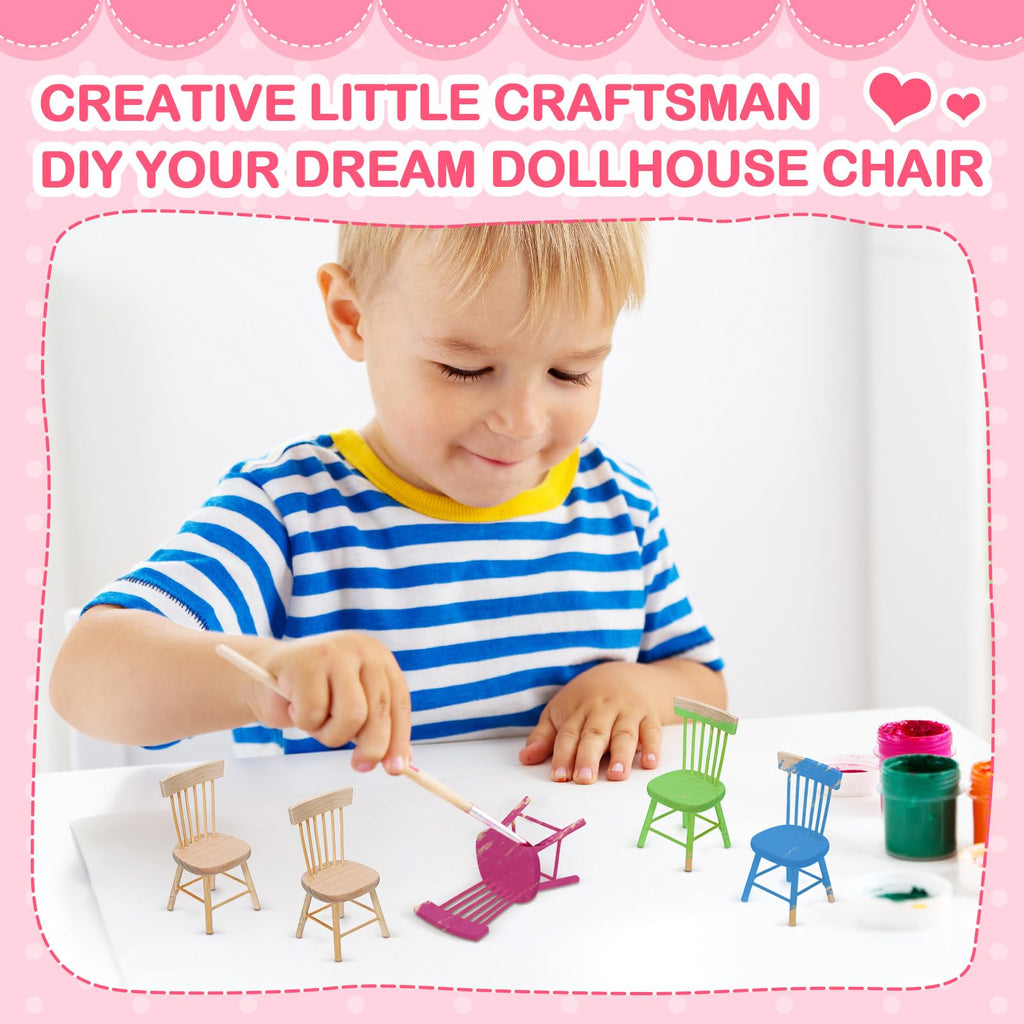 6PCS 1:12 Scale Wooden Dollhouse Chairs – Tiny Mini Furniture for Fairy Garden, Photography Props, and Christmas Party Decor (1.6in x 3.2in)