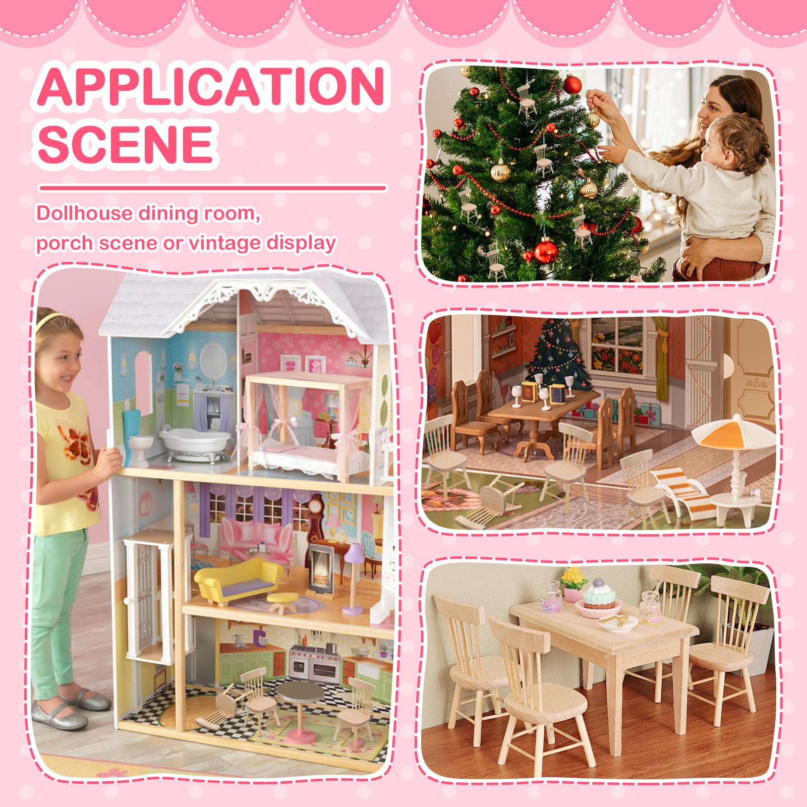 6PCS 1:12 Scale Wooden Dollhouse Chairs – Tiny Mini Furniture for Fairy Garden, Photography Props, and Christmas Party Decor (1.6in x 3.2in)