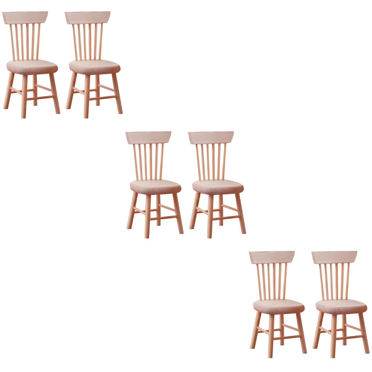 6PCS 1:12 Scale Wooden Dollhouse Chairs – Tiny Mini Furniture for Fairy Garden, Photography Props, and Christmas Party Decor (1.6in x 3.2in)