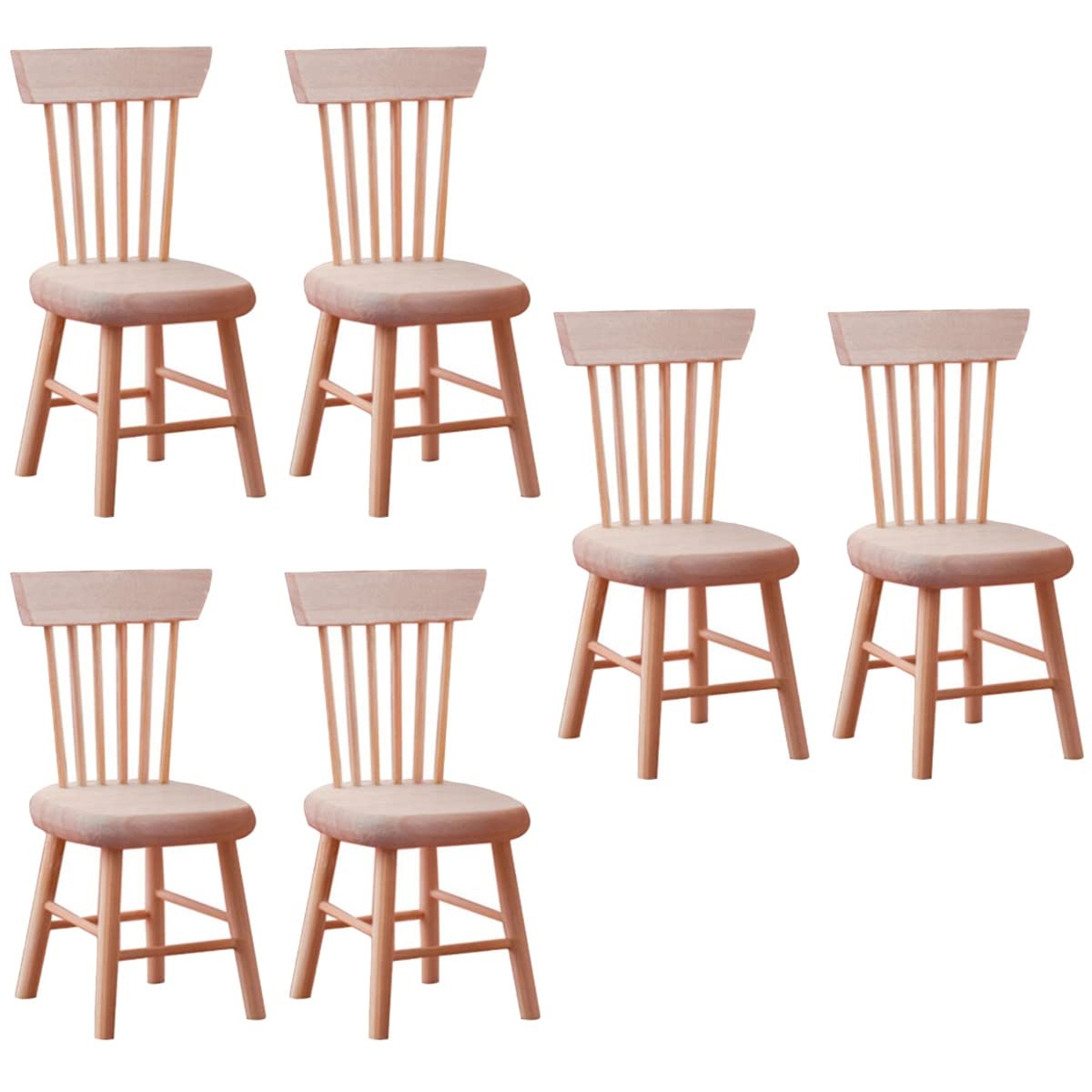 6PCS 1:12 Scale Wooden Dollhouse Chairs – Tiny Mini Furniture for Fairy Garden, Photography Props, and Christmas Party Decor (1.6in x 3.2in)