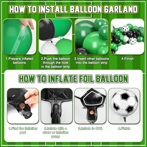 6th Birthday Soccer Balloon Arch Kit – Green Number 6 Foil Balloon & Latex Football Balloons for Boys Soccer Party Decorations