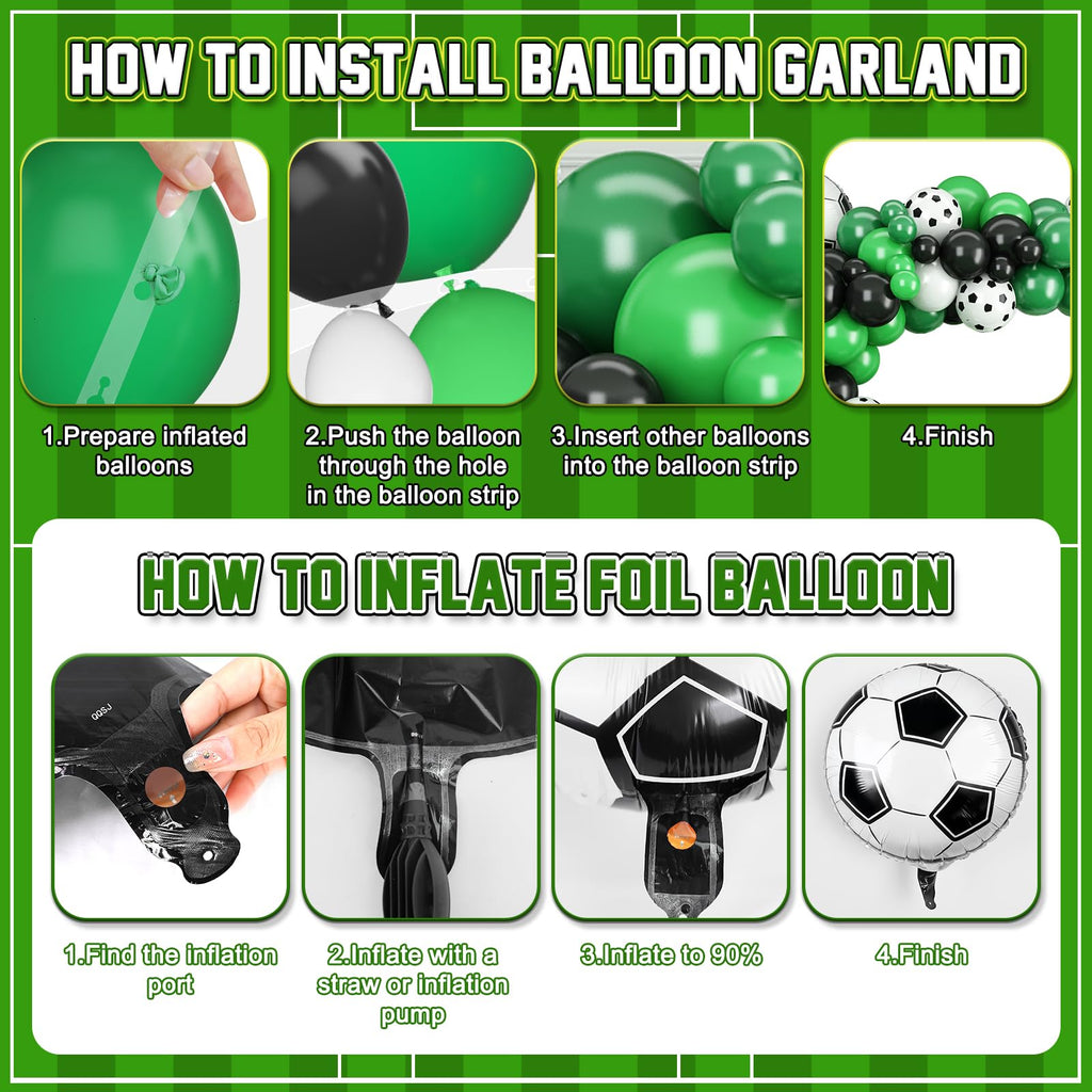 6th Birthday Soccer Balloon Arch Kit – Green Number 6 Foil Balloon & Latex Football Balloons for Boys Soccer Party Decorations