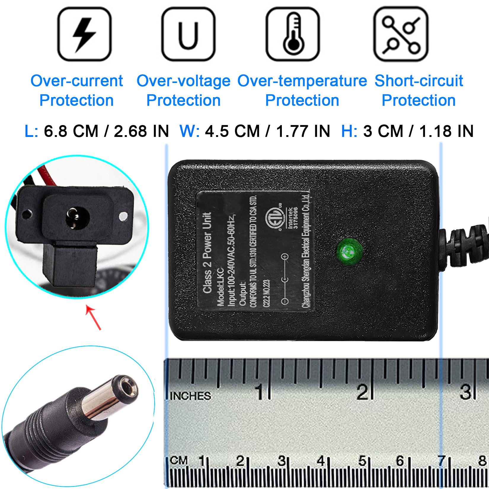 6V 1A Ride-On Car Battery Charger for Kidzone Flybar – 6ft Cable ETL Certified