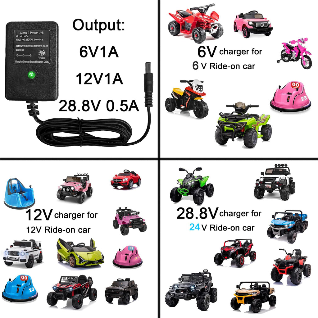 6V 1A Ride-On Car Battery Charger for Kidzone Flybar – 6ft Cable ETL Certified