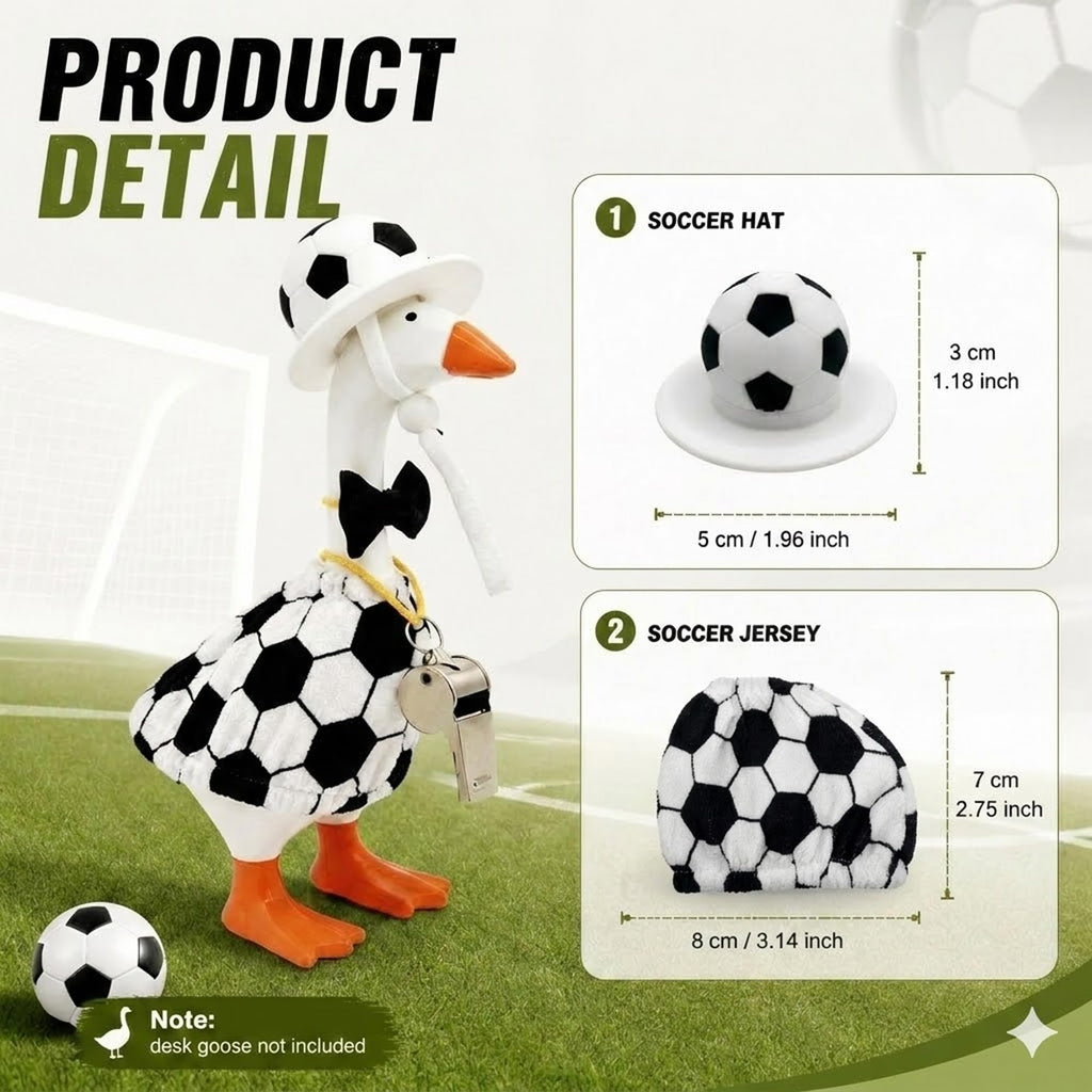 7 Inch Desk Goose Soccer Outfit Set - Includes Jersey, Hat, Whistle & Bow Tie for Mini Porch Goose Figurines
