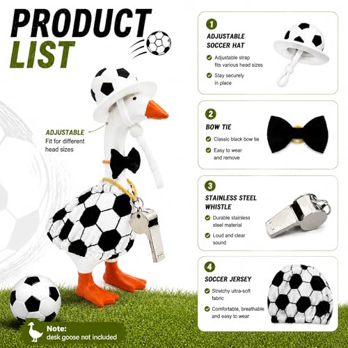7 Inch Desk Goose Soccer Outfit Set - Includes Jersey, Hat, Whistle & Bow Tie for Mini Porch Goose Figurines