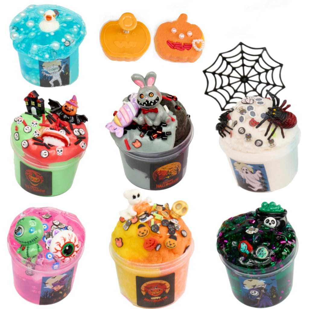 7-Pack Halloween Slime Kit: Cloud Butter Clear Slime Set with Spooky Add-ins for Kids