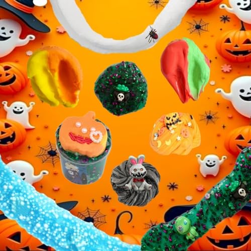 7-Pack Halloween Slime Kit: Cloud Butter Clear Slime Set with Spooky Add-ins for Kids