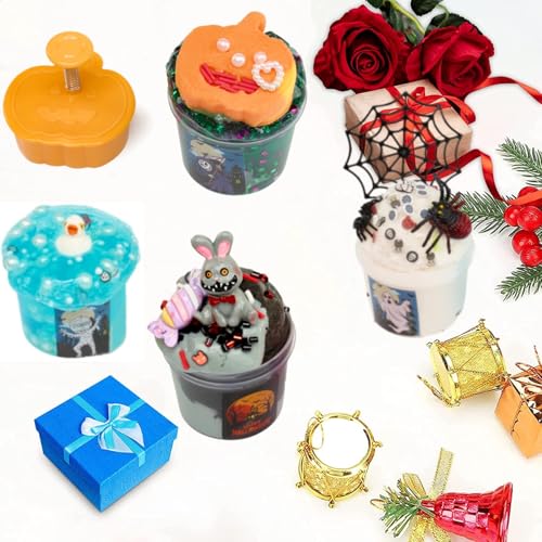 7-Pack Halloween Slime Kit: Cloud Butter Clear Slime Set with Spooky Add-ins for Kids
