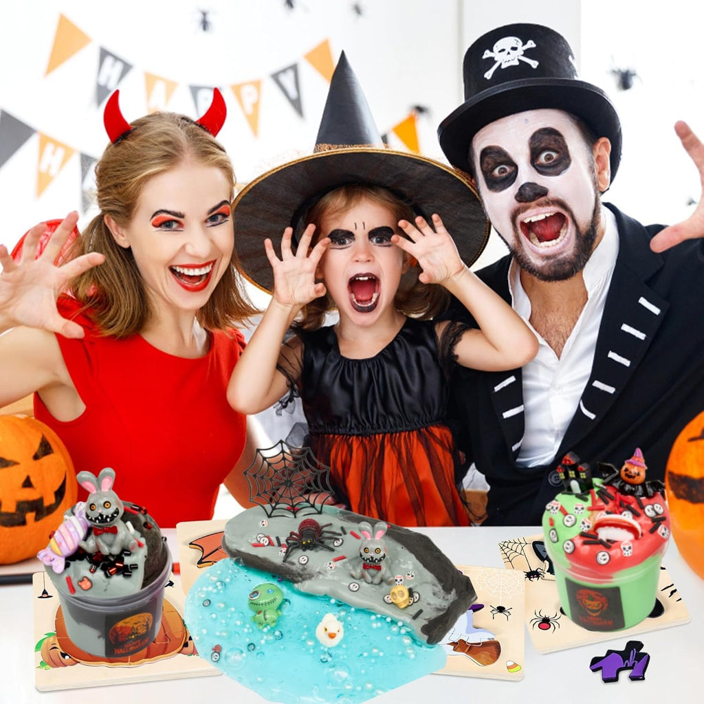 7-Pack Halloween Slime Kit: Cloud Butter Clear Slime Set with Spooky Add-ins for Kids