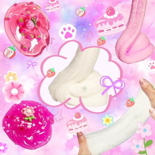 7-Pack Pink Slime Kit for Kids | Butter, Cloud & Crunchy Slimes | Non-Sticky & Soft | OPLDYRK