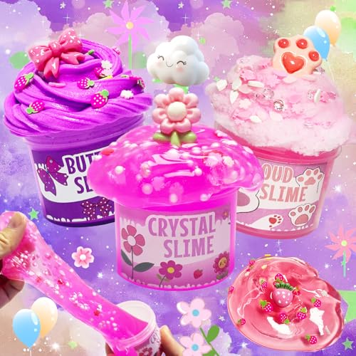7-Pack Pink Slime Kit for Kids | Butter, Cloud & Crunchy Slimes | Non-Sticky & Soft | OPLDYRK