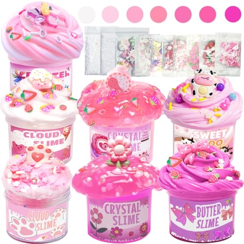 7-Pack Pink Slime Kit for Kids | Butter, Cloud & Crunchy Slimes | Non-Sticky & Soft | OPLDYRK