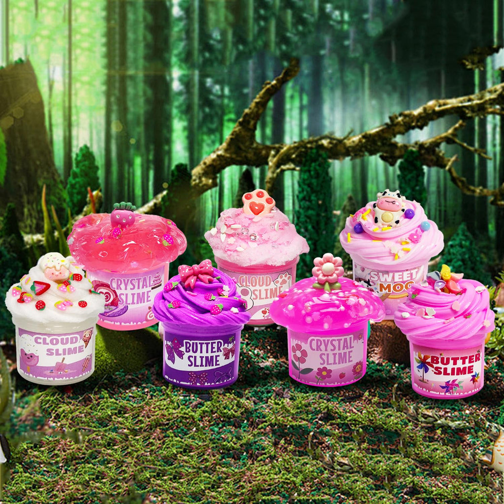 7-Pack Pink Slime Kit for Kids | Butter, Cloud & Crunchy Slimes | Non-Sticky & Soft | OPLDYRK