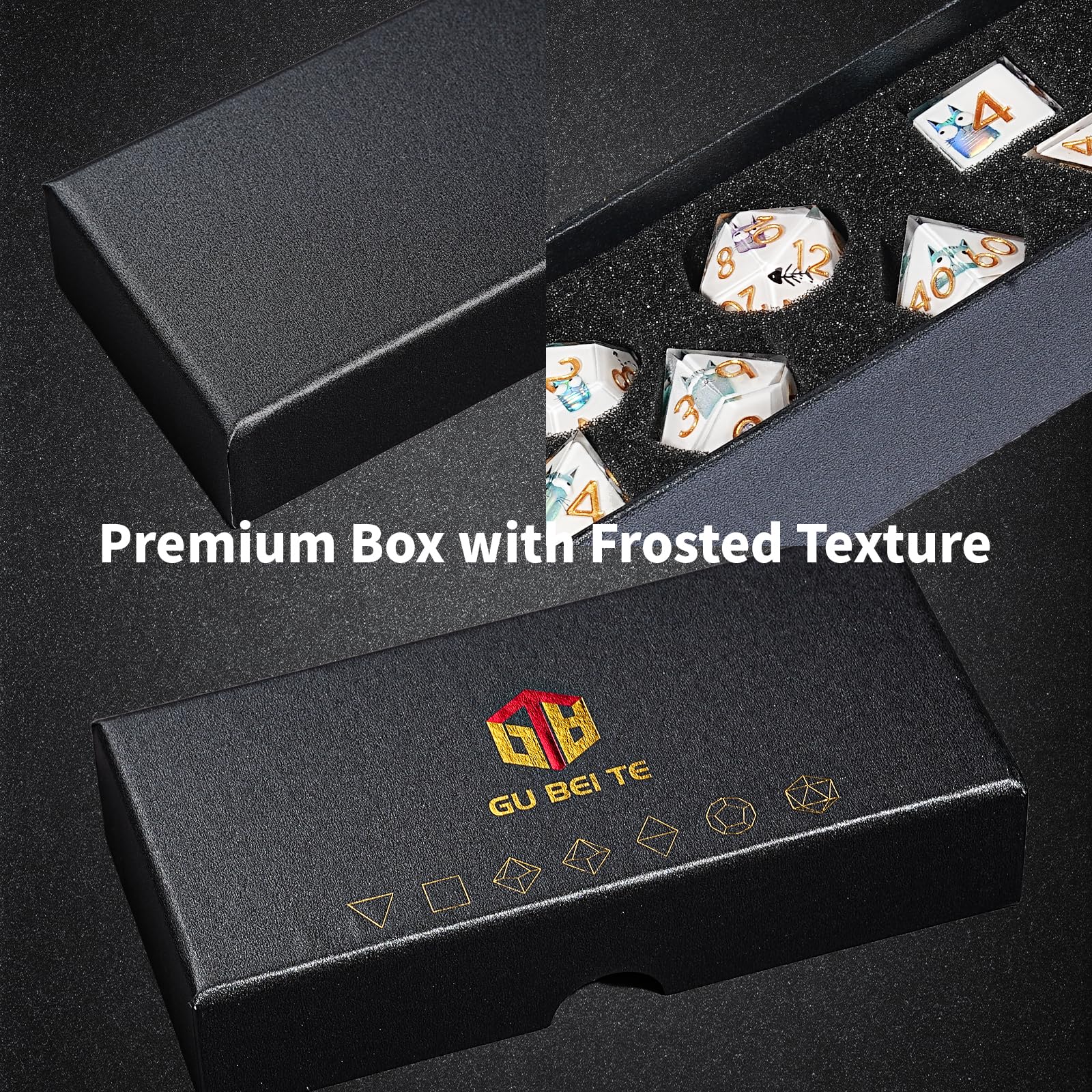 7-Piece Cat-Themed Resin DND Dice Set – Sharp Edge Polyhedral Dice with Box & Bag for D&D RPG MTG