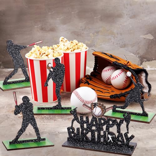 7-Piece Wooden Baseball Player Centerpieces Set for Birthday Party Table Decorations
