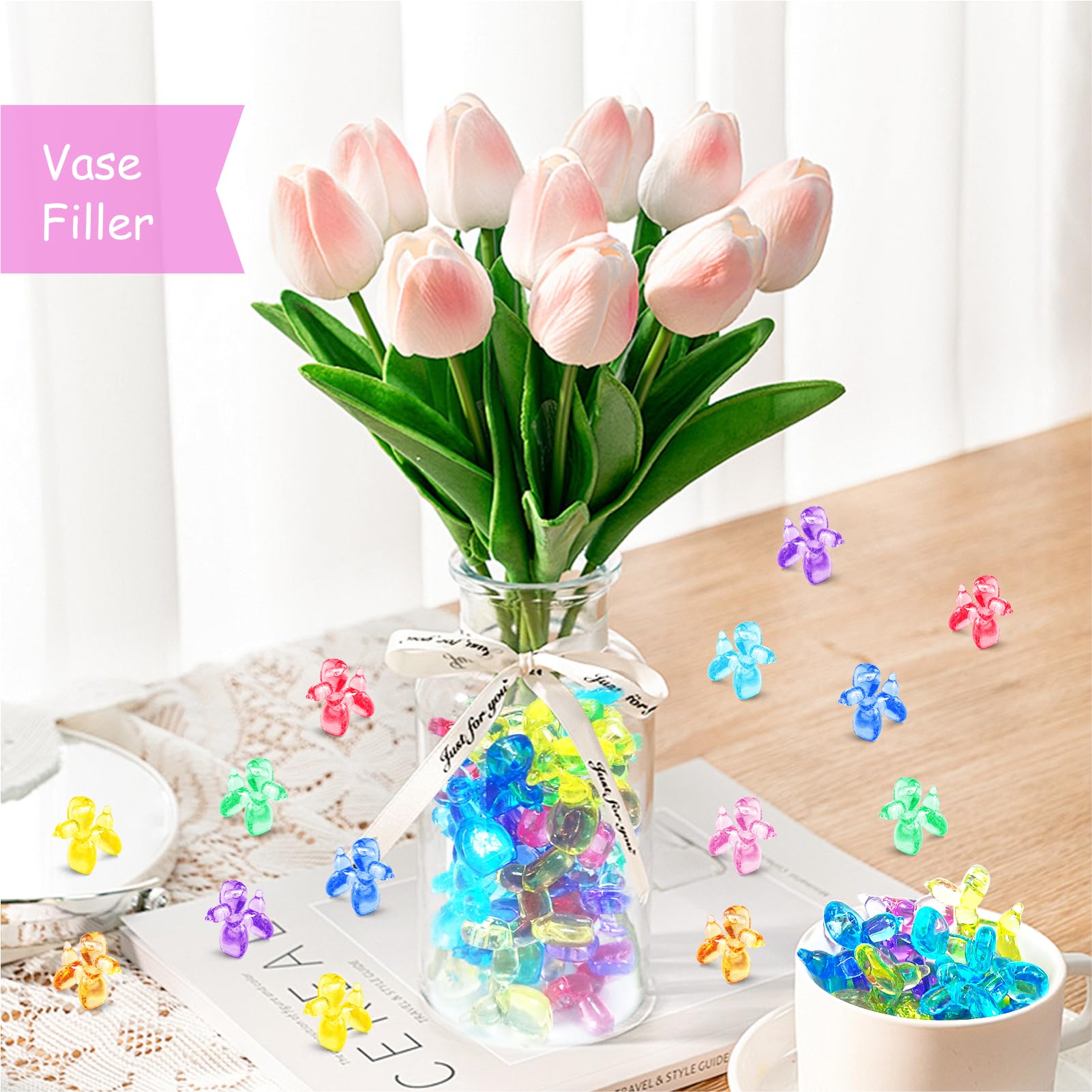 70-Pack Mini Resin Balloon Dog Figurines – 8 Colors, Acrylic Keychain Charms for Party Favors