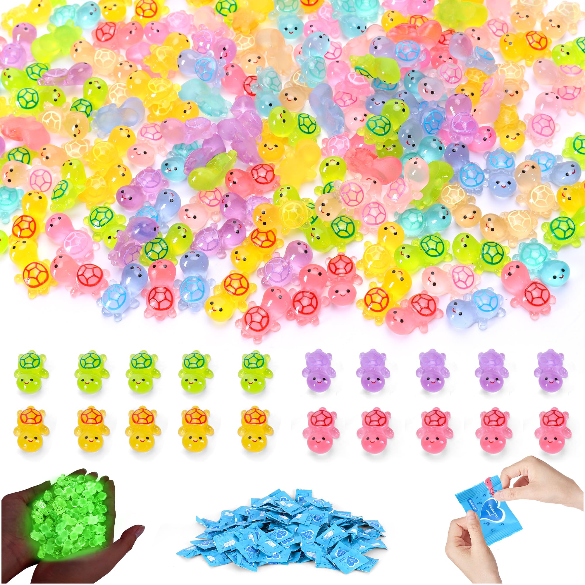 70-Piece Glow-in-the-Dark Mini Resin Turtle Collection – Blind Bag Surprise Figures for Fairy Gardens, Dollhouses, and Crafts