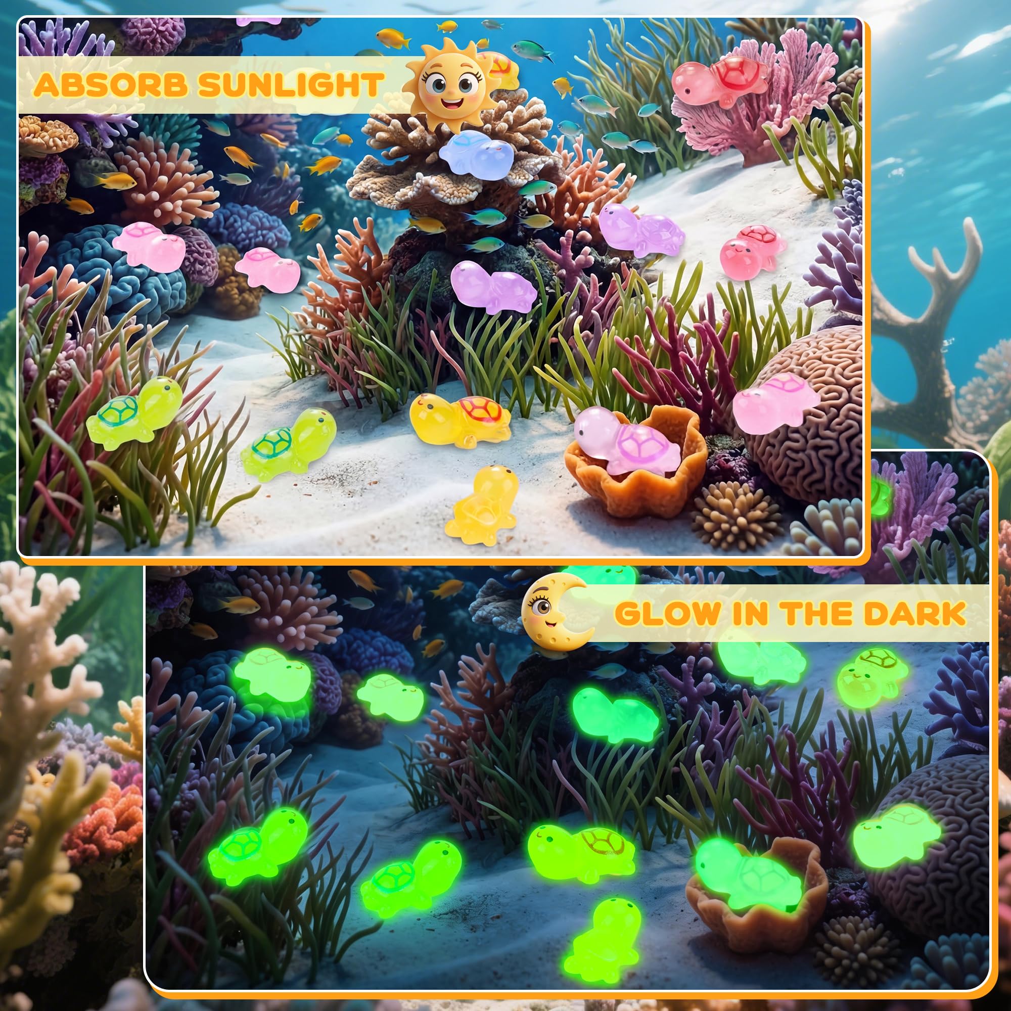 70-Piece Glow-in-the-Dark Mini Resin Turtle Collection – Blind Bag Surprise Figures for Fairy Gardens, Dollhouses, and Crafts