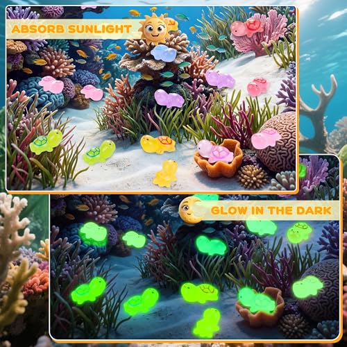 70-Piece Glow-in-the-Dark Mini Resin Turtle Collection – Blind Bag Surprise Figures for Fairy Gardens, Dollhouses, and Crafts