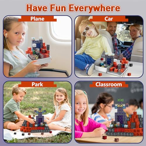 70-Piece Magnetic Building Blocks Travel Toy for Kids Ages 3-8, Lava Portal Mini Magnet Cubes with Iron Storage Box, STEM Learning Set for Toddlers Boys Girls