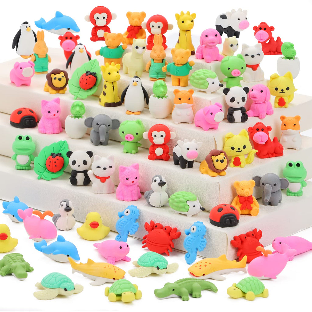70 Take-Apart Animal Erasers for Kids: Puzzle Erasers for Classroom Rewards, Treasure Box, and Party Favors