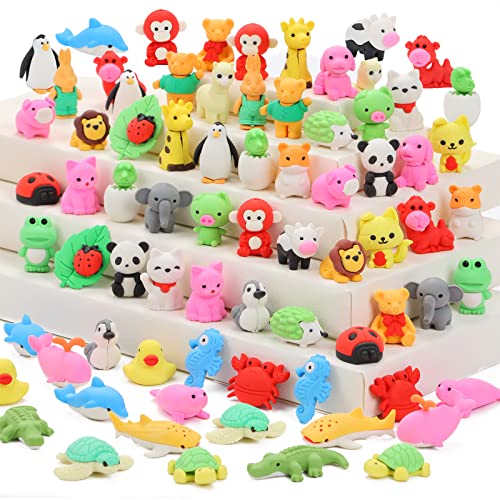 70 Take-Apart Animal Erasers for Kids: Puzzle Erasers for Classroom Rewards, Treasure Box, and Party Favors