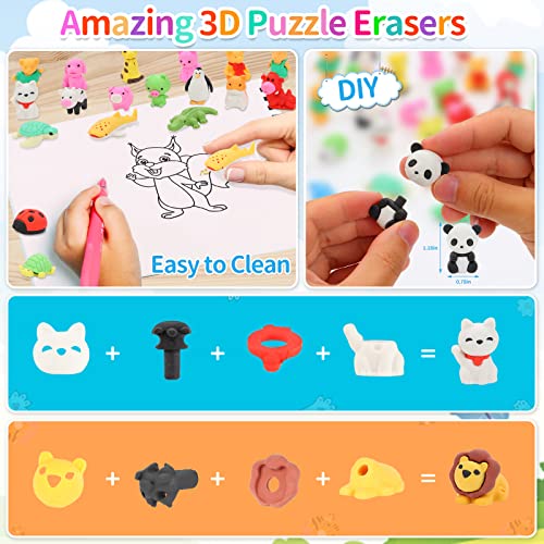 70 Take-Apart Animal Erasers for Kids: Puzzle Erasers for Classroom Rewards, Treasure Box, and Party Favors