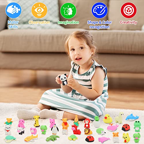 70 Take-Apart Animal Erasers for Kids: Puzzle Erasers for Classroom Rewards, Treasure Box, and Party Favors
