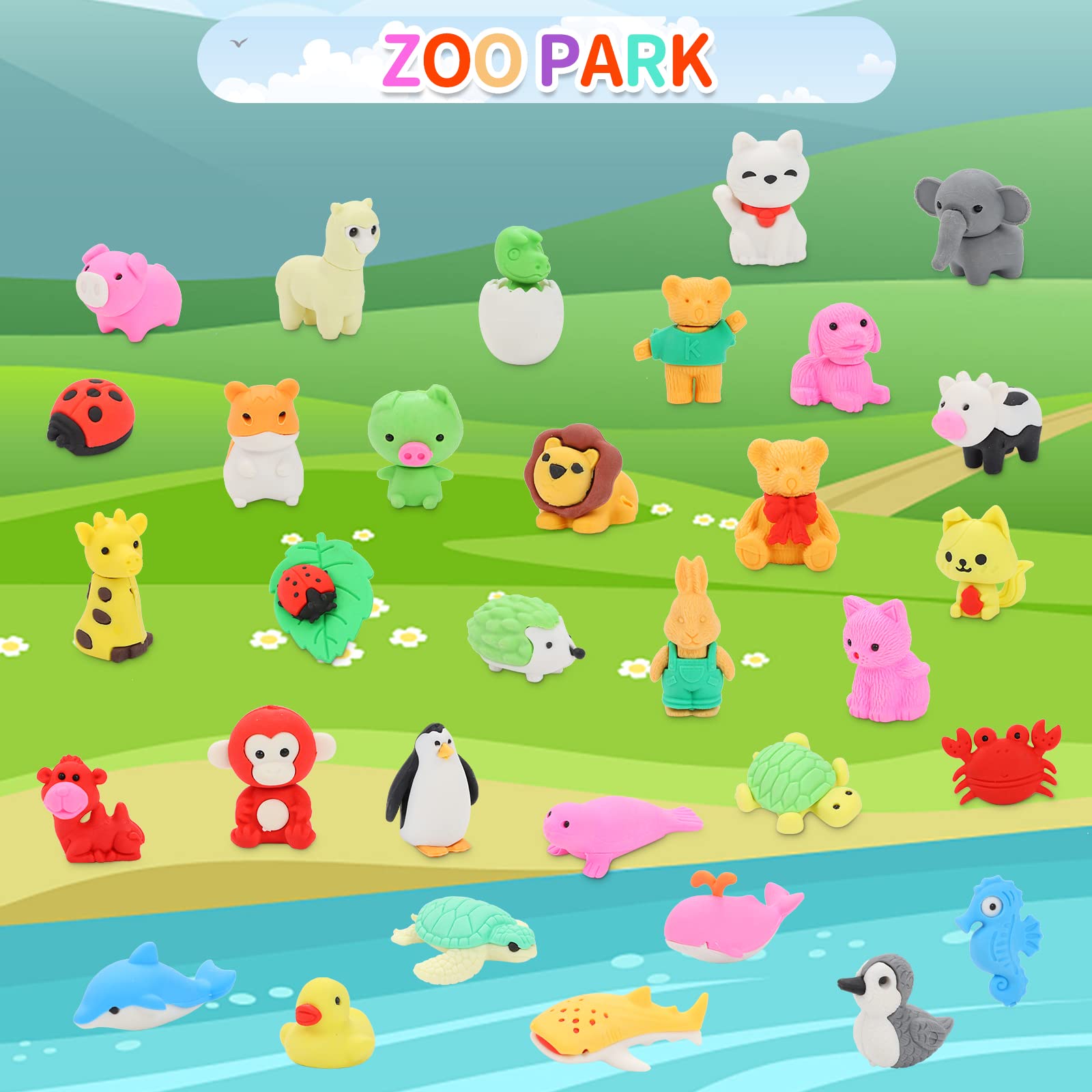 70 Take-Apart Animal Erasers for Kids: Puzzle Erasers for Classroom Rewards, Treasure Box, and Party Favors